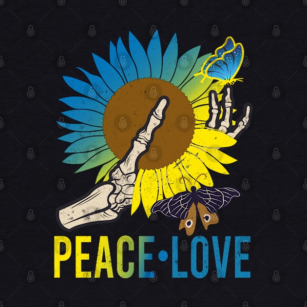 Skeleton Hand Sunflower Butterflies Peace Love by alcoshirts